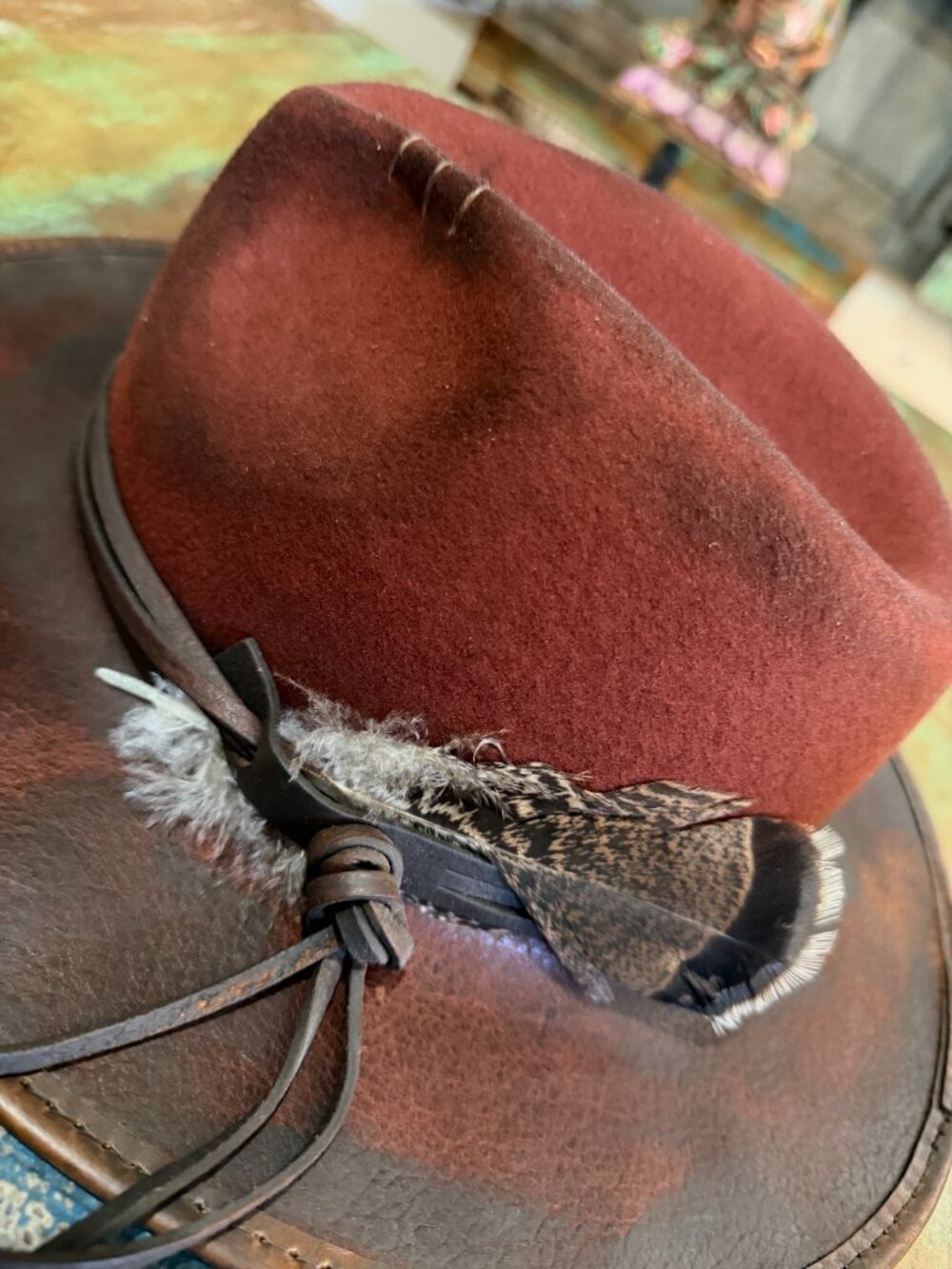 American Hat Makers XL Leather Wool Felt Fedora Feather Hat - Picture 3 of 7